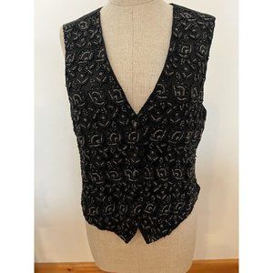 Anne Tjian for KENAR Black Hand-Beaded Vest Size Medium M